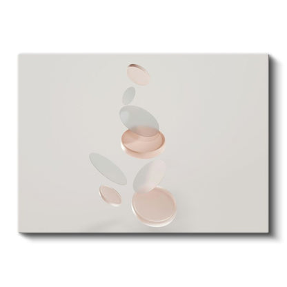 Yüzen Diskler - Pembe Gri Tonlarında Minimalist Geometrik Kompozisyon Kanvas Tablo