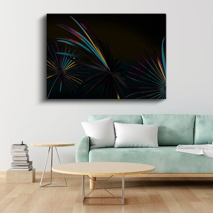 Neon Yapraklar - Karanlıkta Parlayan Vektörel Kanvas Tablo