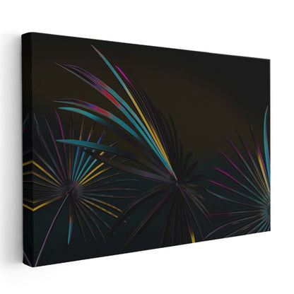 Neon Yapraklar - Karanlıkta Parlayan Vektörel Kanvas Tablo
