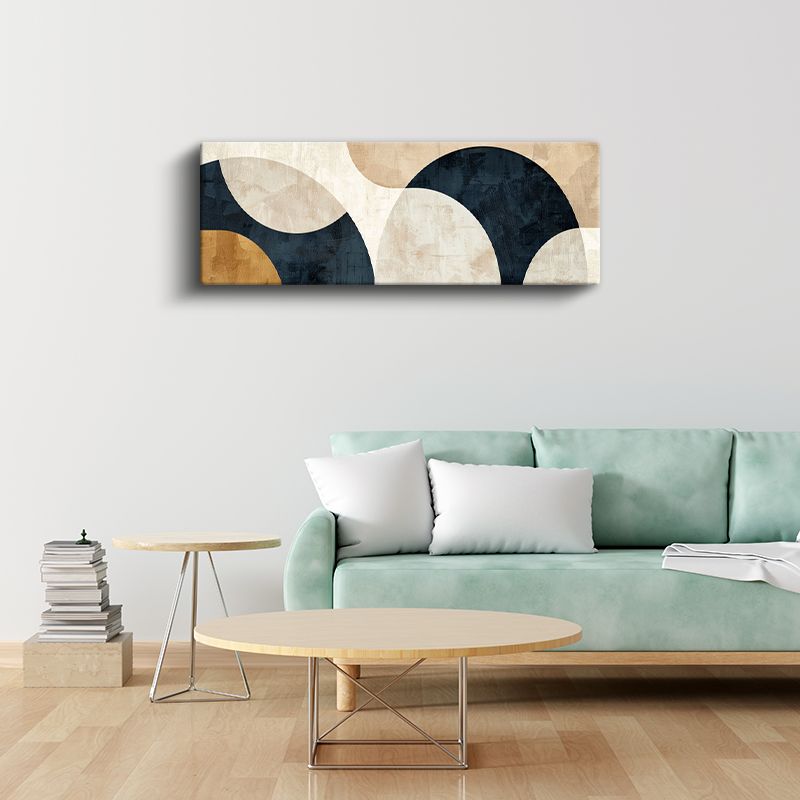 Dairesel Harmoni - Lacivert Bej Soyut Geometri Kanvas Tablo