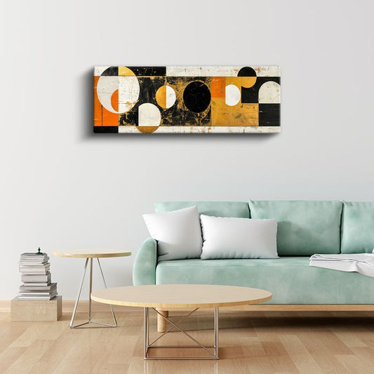 Ritimli Daireler - Turuncu Siyah Geometrik Desen Kanvas Tablo
