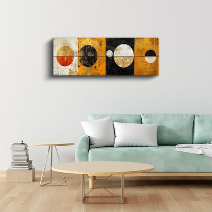 Dört Mevsim Daireler - Altın Siyah Modern Kompozisyon Kanvas Tablo