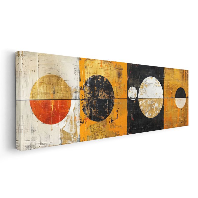 Dört Mevsim Daireler - Altın Siyah Modern Kompozisyon Kanvas Tablo