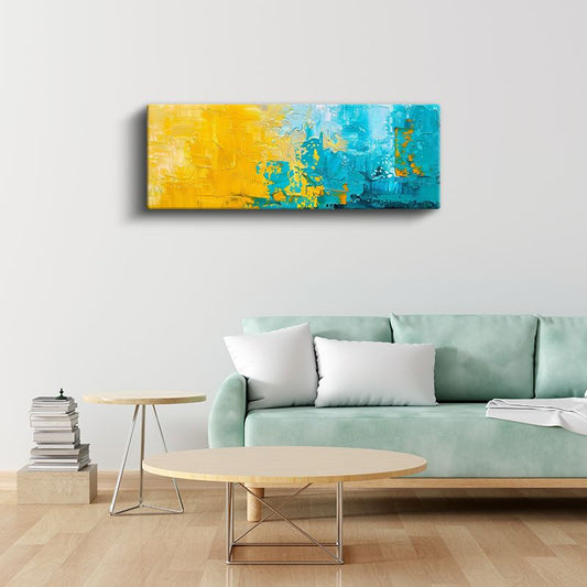 Güneş ve Deniz - Sarı Mavi Dokulu Soyut Kanvas Tablo
