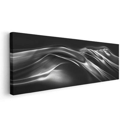 Gümüş Dalgalar - Siyah Minimalist Akışkan Form Kanvas Tablo