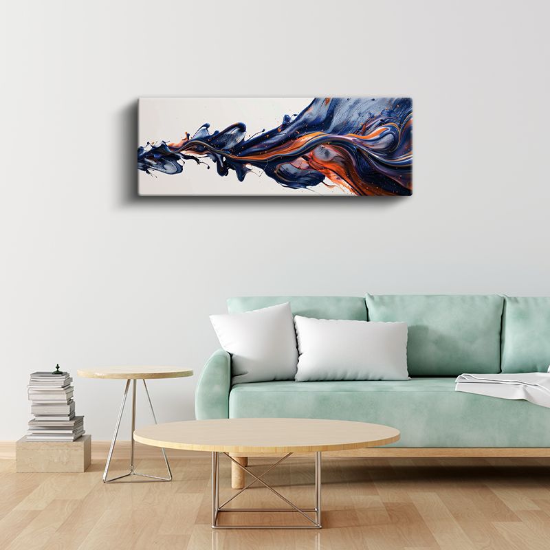 Kozmik Akış - Lacivert Turuncu Dinamik Fırça Kanvas Tablo