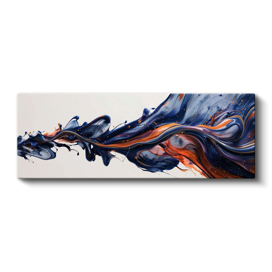 Kozmik Akış - Lacivert Turuncu Dinamik Fırça Kanvas Tablo