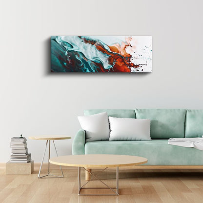 Turkuaz Çarpışma - Kırmızı Sıçrama Efektli Soyut Kanvas Tablo