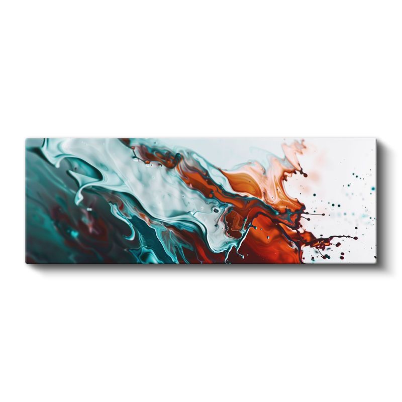 Turkuaz Çarpışma - Kırmızı Sıçrama Efektli Soyut Kanvas Tablo