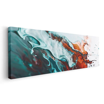 Turkuaz Çarpışma - Kırmızı Sıçrama Efektli Soyut Kanvas Tablo