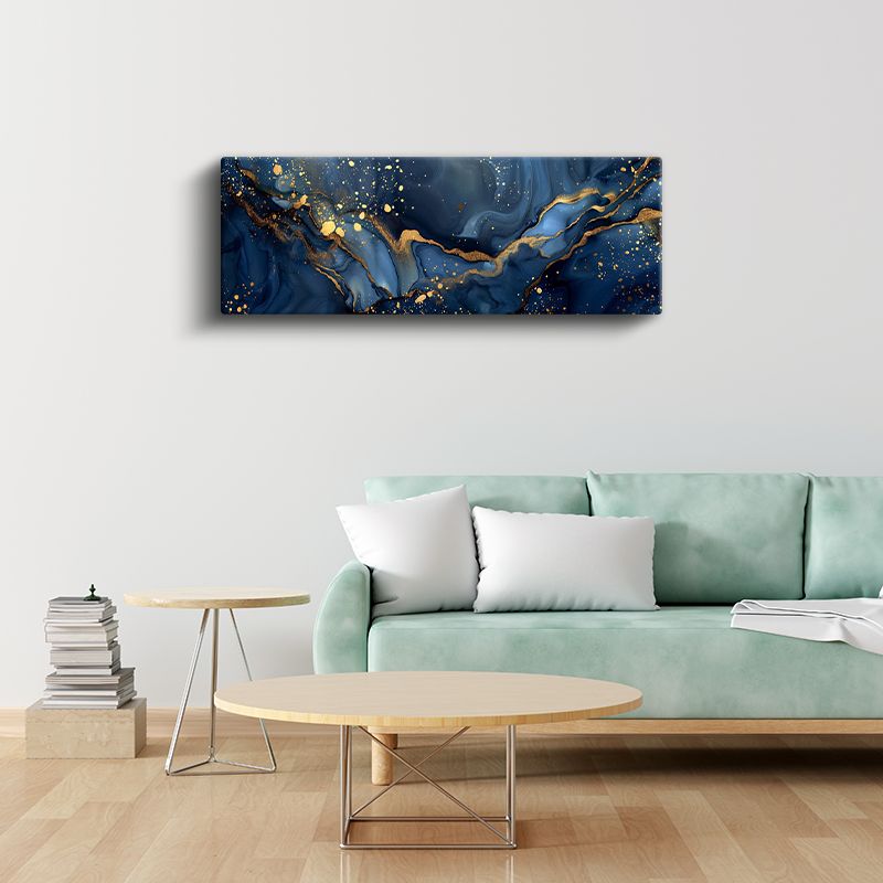 Gece Mavisi Altın Damarlar - Lüks Soyut Akışkan Sanat Kanvas Tablo