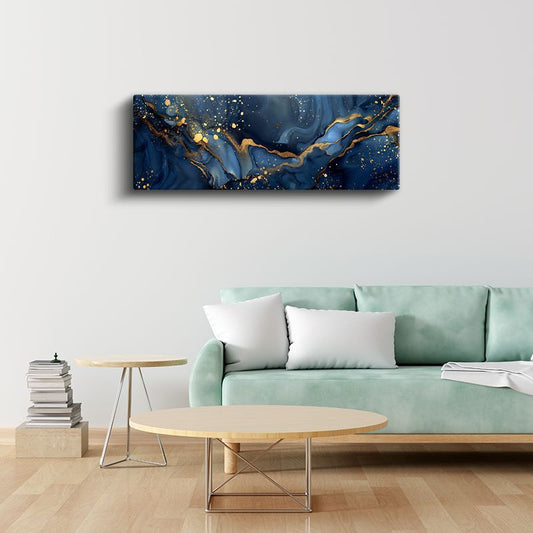 Gece Mavisi Altın Damarlar - Lüks Soyut Akışkan Sanat Kanvas Tablo