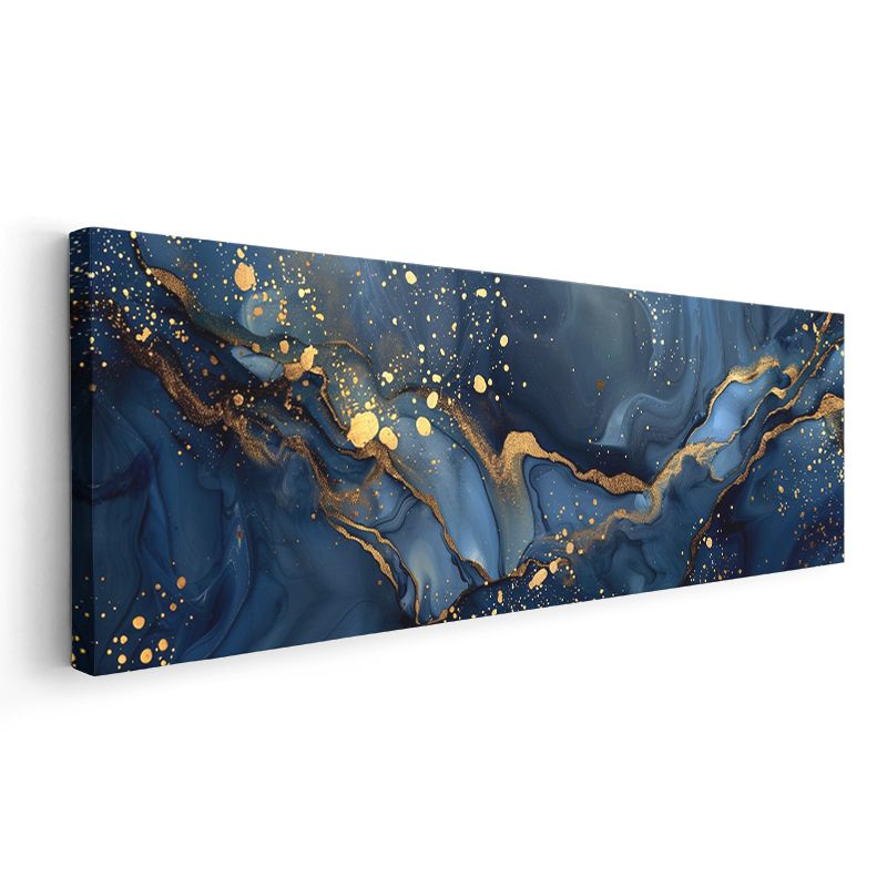Gece Mavisi Altın Damarlar - Lüks Soyut Akışkan Sanat Kanvas Tablo