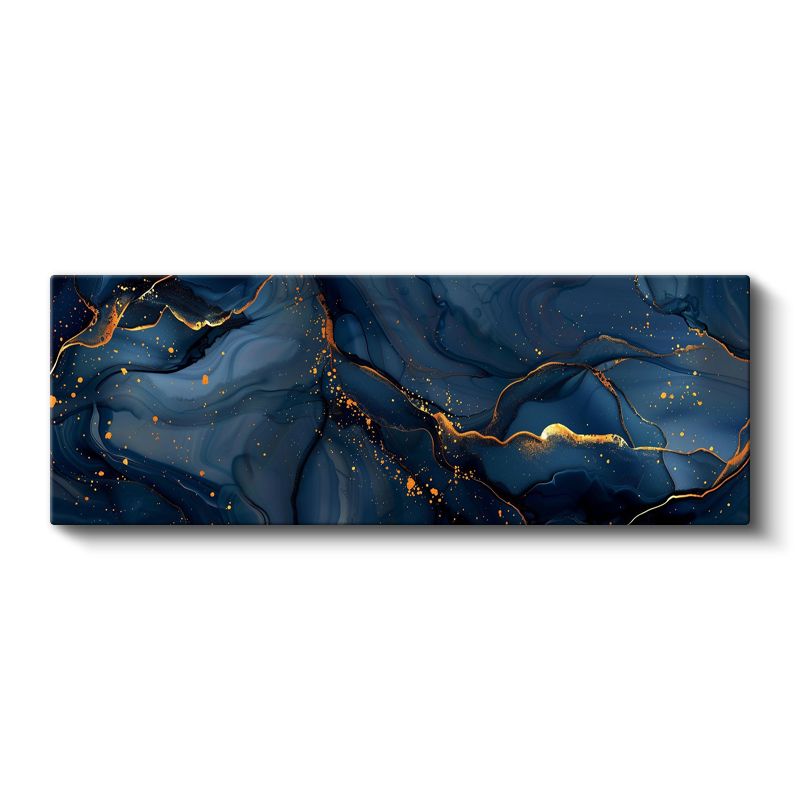 Okyanus Derinliği - Altın Çizgili Mavi Soyut Dalgalar Kanvas Tablo