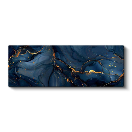 Okyanus Derinliği - Altın Çizgili Mavi Soyut Dalgalar Kanvas Tablo