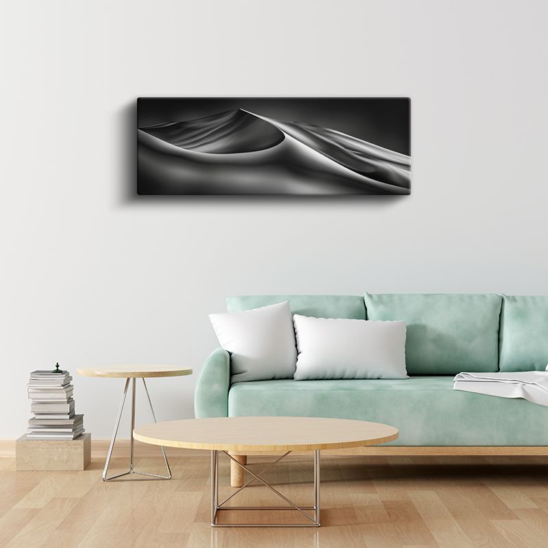 Çöl Silueti - Minimalist Siyah Beyaz Kum Tepeleri Kanvas Tablo