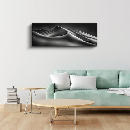 Çöl Silueti - Minimalist Siyah Beyaz Kum Tepeleri Kanvas Tablo