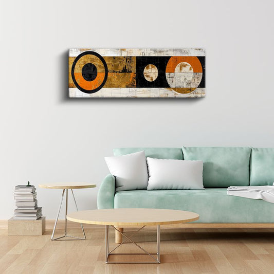 Retro Daireler - Turuncu Siyah Geometrik Soyut Desen Kanvas Tablo