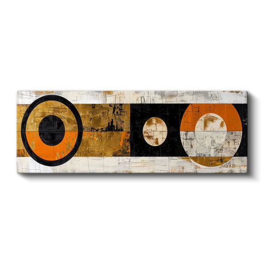 Retro Daireler - Turuncu Siyah Geometrik Soyut Desen Kanvas Tablo