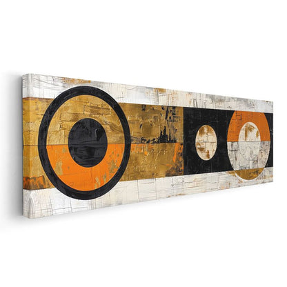 Retro Daireler - Turuncu Siyah Geometrik Soyut Desen Kanvas Tablo