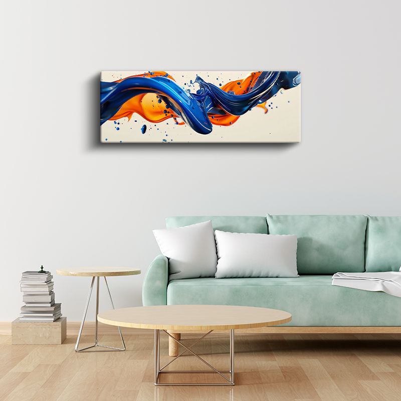 Mavi Turuncu Dalga - Dinamik Akışkan Boya Sanatı Kanvas Tablo