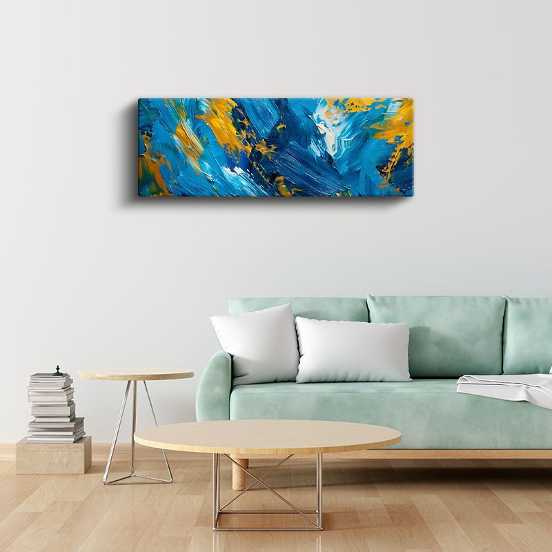 Okyanus Esintisi - Mavi Sarı Fırça Darbeleri Soyut Kompozisyon Kanvas Tablo