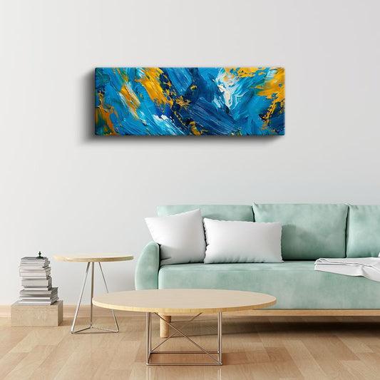 Okyanus Esintisi - Mavi Sarı Fırça Darbeleri Soyut Kompozisyon Kanvas Tablo