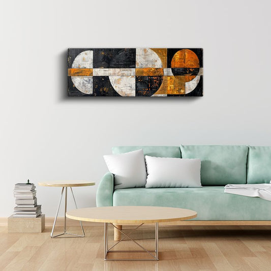 Geometrik Harmoni - Modern Siyah Turuncu Yarım Daire Deseni Kanvas Tablo