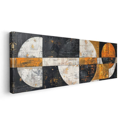 Geometrik Harmoni - Modern Siyah Turuncu Yarım Daire Deseni Kanvas Tablo