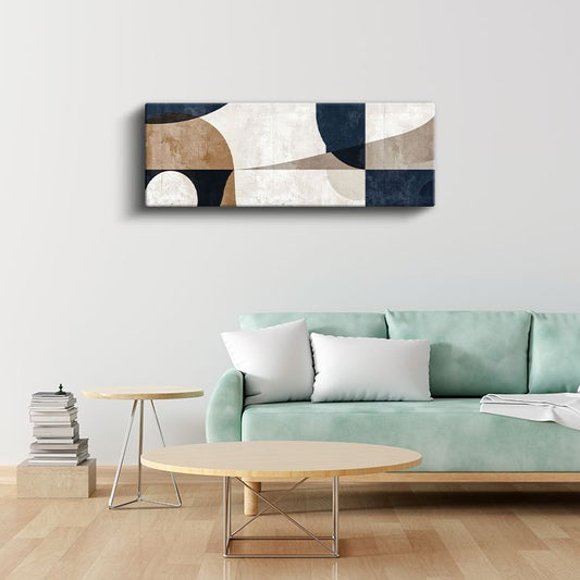 Geometrik Denge - Lacivert ve Bej Tonlarında Minimalist Soyut Kanvas Tablo