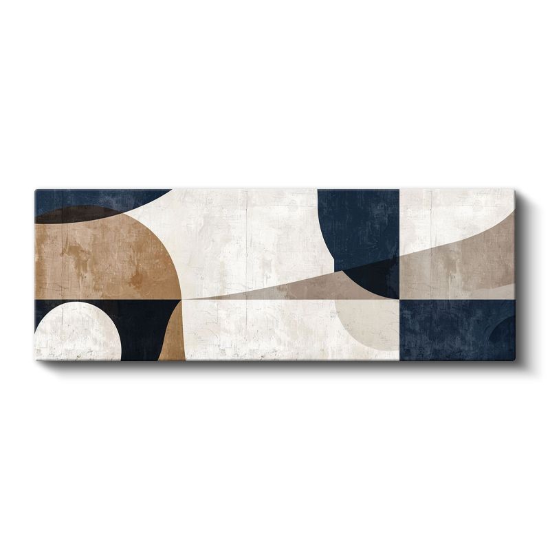 Geometrik Denge - Lacivert ve Bej Tonlarında Minimalist Soyut Kanvas Tablo