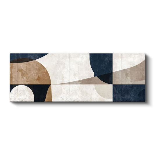 Geometrik Denge - Lacivert ve Bej Tonlarında Minimalist Soyut Kanvas Tablo