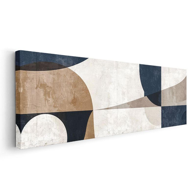 Geometrik Denge - Lacivert ve Bej Tonlarında Minimalist Soyut Kanvas Tablo