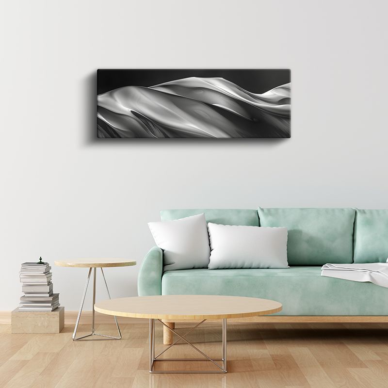 Gümüş Dalgalar - Siyah Zeminde Akışkan Formlar Kanvas Tablo