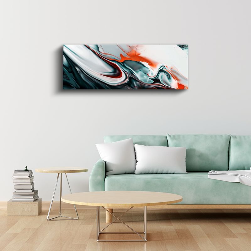 Akışkan Renkler - Turkuaz ve Turuncu Sıvı Sanat Kanvas Tablo