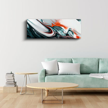 Akışkan Renkler - Turkuaz ve Turuncu Sıvı Sanat Kanvas Tablo