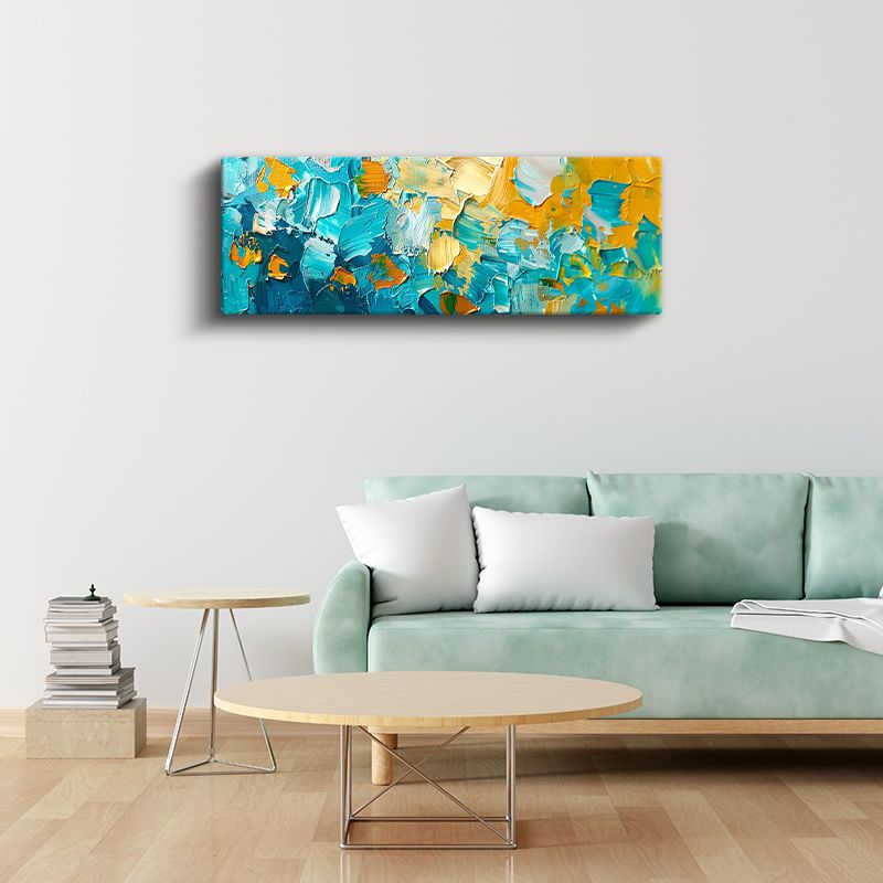 Turkuaz Doku - Sarı Aksan Detaylı Ekspresyonist Kanvas Tablo