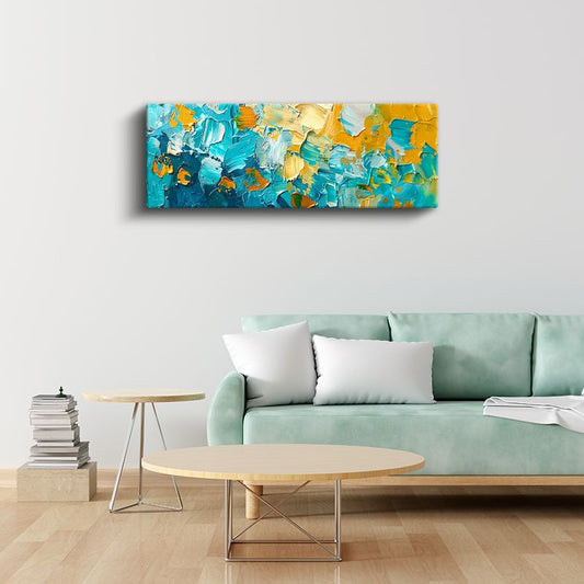 Turkuaz Doku - Sarı Aksan Detaylı Ekspresyonist Kanvas Tablo