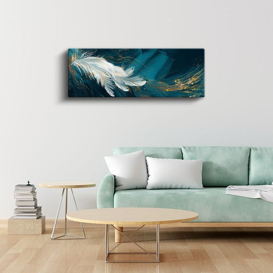 Zarif Tüy - Turkuaz ve Altın Detaylı Soyut Kanvas Tablo