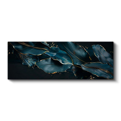 Lüks Yapraklar - Lacivert ve Altın Detaylı Zarif Kanvas Tablo