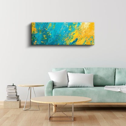 Renk Patlaması - Turkuaz ve Sarı Sıçramalar Kanvas Tablo
