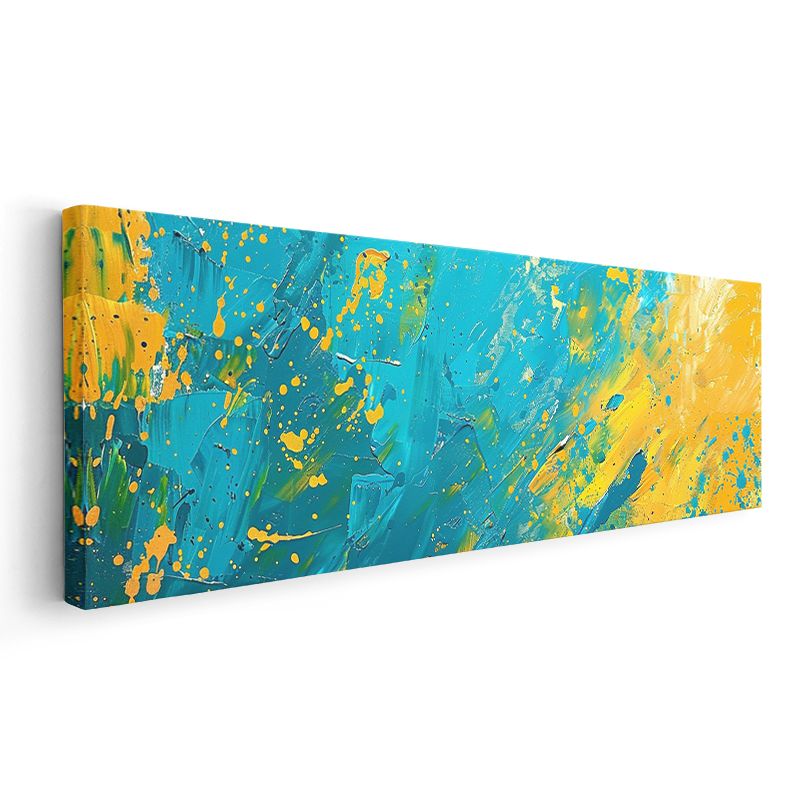 Renk Patlaması - Turkuaz ve Sarı Sıçramalar Kanvas Tablo