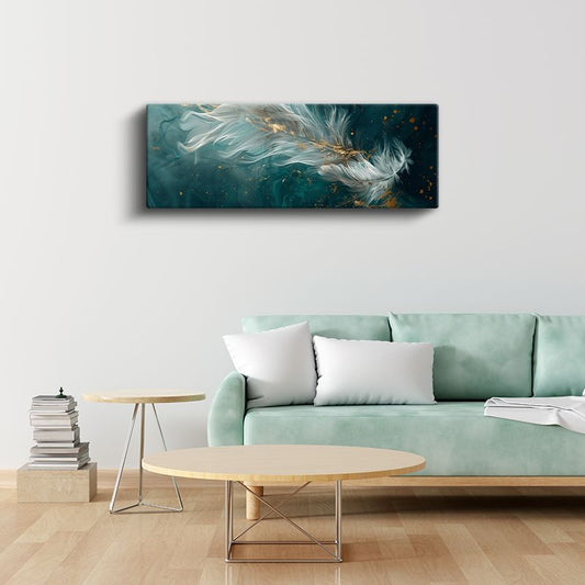Altın Tüyler - Turkuaz Zeminde Zarif Detaylar Kanvas Tablo