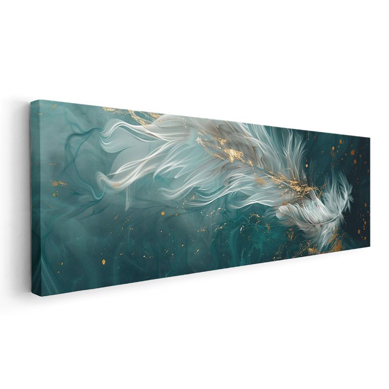 Altın Tüyler - Turkuaz Zeminde Zarif Detaylar Kanvas Tablo