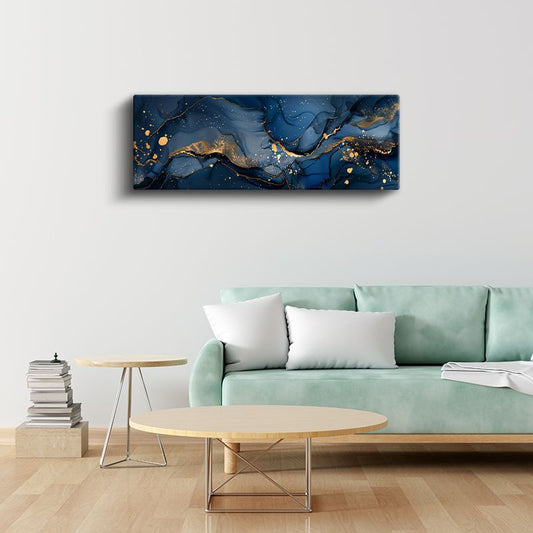 Okyanus Derinliği - Mavi Altın Mermer Efektli Kanvas Tablo