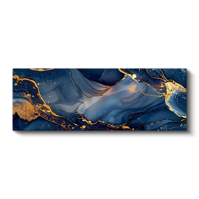 Gece Mavisi - Altın Damarlar ve Akışkan Desenler Kanvas Tablo
