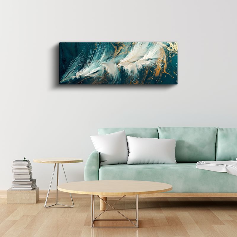 Zarif Tüyler - Mavi Zemin Üzerinde Beyaz Detaylar Kanvas Tablo