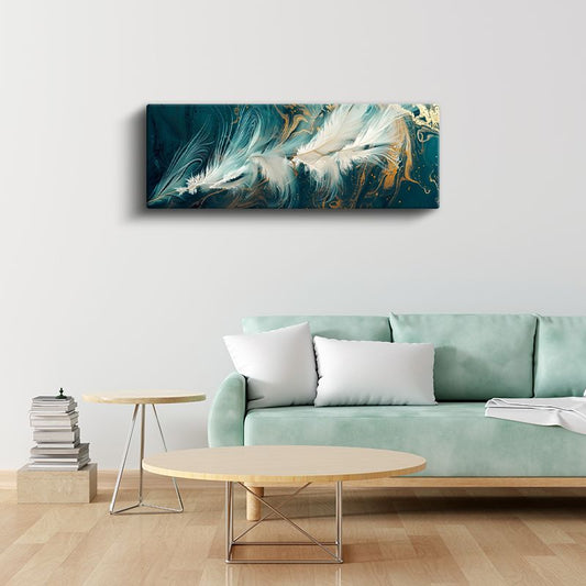 Zarif Tüyler - Mavi Zemin Üzerinde Beyaz Detaylar Kanvas Tablo