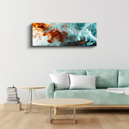 Ateş ve Su - Turuncu Mavi Kontrast Akışkan Sanat Kanvas Tablo