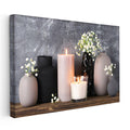 Yatay Kanvas Tablo Mum ve Çiçek Vazo Seti Modern Tablo Ev Ofis Duvar Dekoru